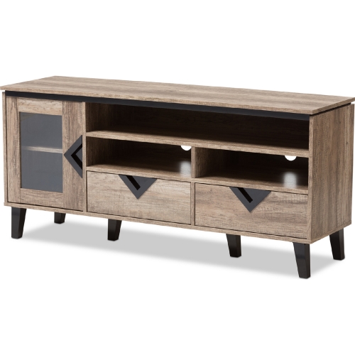 Cardiff 55" TV Stand in Distressed Light Brown Wood