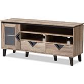 Cardiff 55" TV Stand in Distressed Light Brown Wood