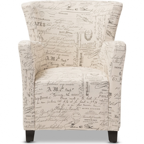 Benson Club Accent Chair & Ottoman Set in Script Beige Fabric