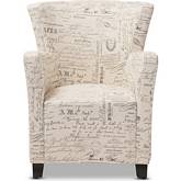 Benson Club Accent Chair & Ottoman Set in Script Beige Fabric