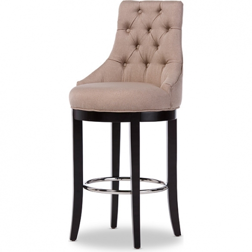 Harmony Bar Stool in Button Tufted Beige Fabric