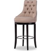 Harmony Bar Stool in Button Tufted Beige Fabric