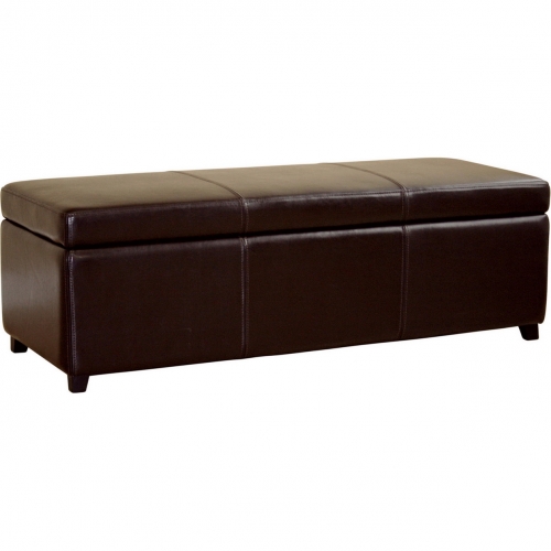 Dark Brown Storage Bench Ottoman in Leatherette