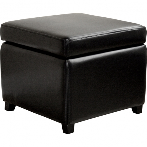 Black Leatherette Storage Cube Ottoman