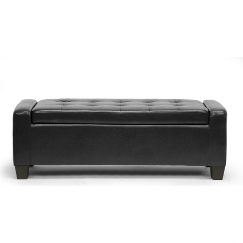 Manchester Ottoman in Tufted Black Bonded Leather