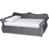 Abbie Queen Daybed in Faux Crystal Tufted Gray Velvet
