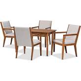 Theresa 5 Piece Dining Set in Walnut Finish Wood & Grey Beige Fabric