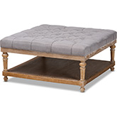 Kelly Ottoman in Tufted Gray Linen Fabric & Gray Wash Wood