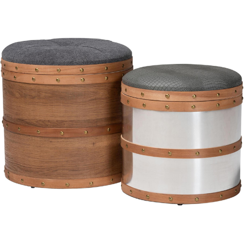 Caleb Storage Ottomans in Gray & Faux Alligator Leatherette