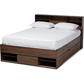 Tristan Queen Platform Storage Bed with Shelves in Walnut Finish