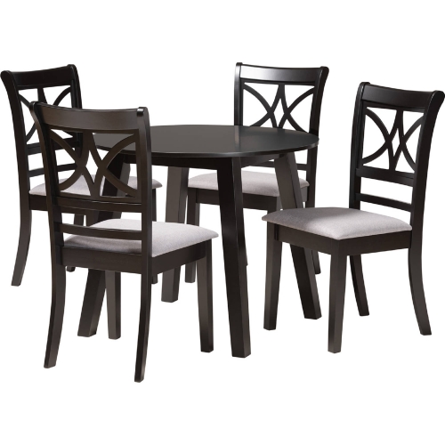 Brooke 5 Piece Dining Set in Dark Brown Wood & Grey Fabric