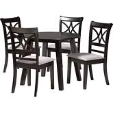 Brooke 5 Piece Dining Set in Dark Brown Wood & Grey Fabric