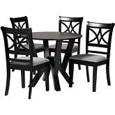 Mari 5 Piece Dining Set in Grey Fabric & Dark Brown Finish Wood