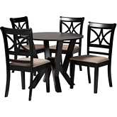 Mari 5 Piece Dining Set in Beige Fabric & Dark Brown Finish Wood