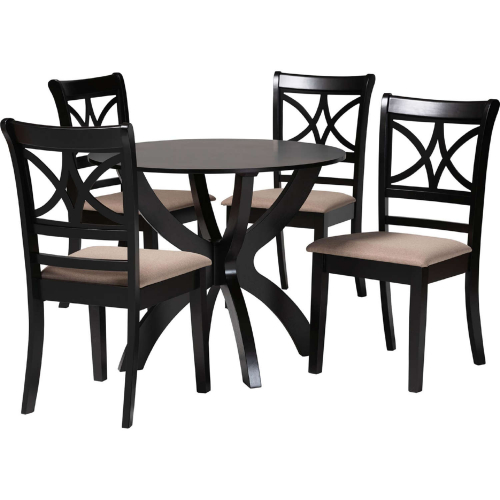 Noemi 5 Piece Dining Set in Beige Fabric & Dark Brown Finish Wood