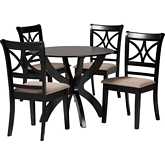 Noemi 5 Piece Dining Set in Beige Fabric & Dark Brown Finish Wood