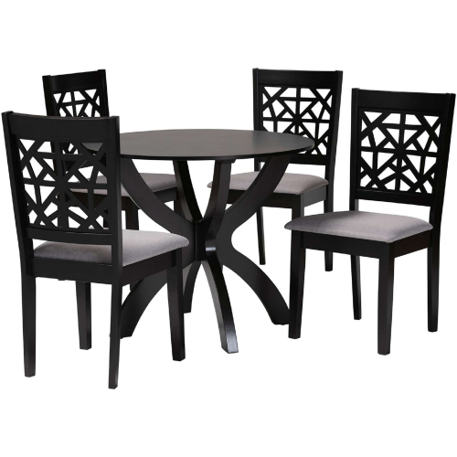 Lena 5 Piece Dining Set in Grey Fabric & Dark Brown Finish Wood