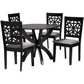 Lena 5 Piece Dining Set in Grey Fabric & Dark Brown Finish Wood