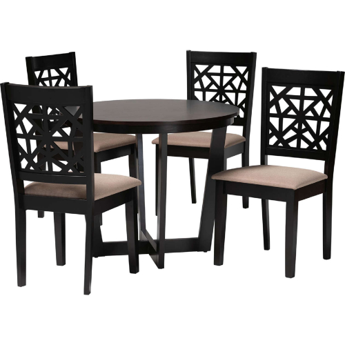Jamie 5 Piece Dining Set in Beige Fabric & Dark Brown Finish Wood