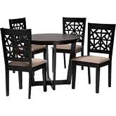 Jamie 5 Piece Dining Set in Beige Fabric & Dark Brown Finish Wood