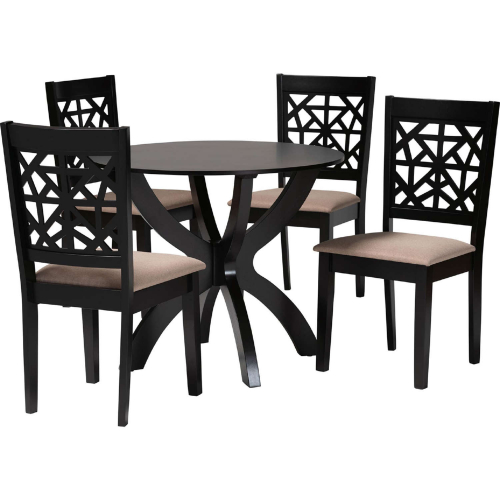Lena 5 Piece Dining Set in Beige Fabric & Dark Brown Finish Wood