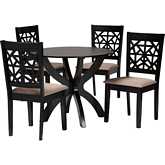 Lena 5 Piece Dining Set in Beige Fabric & Dark Brown Finish Wood