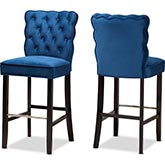 Daphne Bar Stool in Navy Blue Velvet & Dark Wood (Set of 2)
