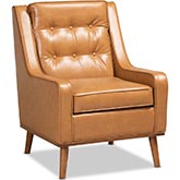 Daley Accent Lounge Chair in Tufted Tan Leatherette & Walnut Finish