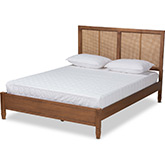 Redmond Queen Platform Bed in Walnut Finish & Synthetic Rattan