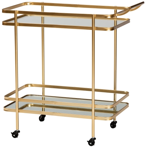 Destin 2 Tier Bar Cart in Brushed Gold Metal & Mirrored Glass