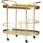 Kamal 2 Tier Bar Cart in Brushed Gold Metal & Mirrored Glass