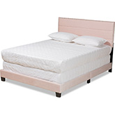 Tamira Queen Panel Bed in Channel Tufted Light Pink Velvet