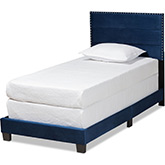 Tamira Twin Panel Bed in Channel Tufted Navy Blue Velvet