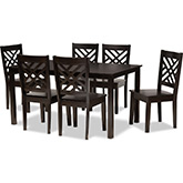 Ani 7 Piece Dining Set in Dark Brown Wood