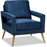 Leland Accent Chair in Navy Blue Velvet & Gold