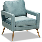 Leland Accent Chair in Light Blue Velvet & Gold