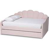 Timila Queen Daybed with Twin Trundle in Light Pink Velvet