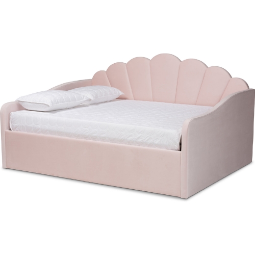 Timila Queen Daybed in Channel Tufted Light Pink Velvet