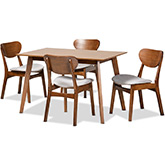 Katya 5 Piece Dining Set in Gray Fabric & Walnut Brown Wood