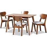 Damara 5 Piece Dining Set in Gray Fabric & Walnut Finish Wood