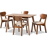 Damara 5 Piece Dining Set in Sand Fabric & Walnut Finish