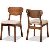 Damara Dining Chair in Sand Fabric & Walnut Finish (Set of 2)