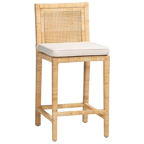 Sofia Counter Stool in Natural Finish Wood & Rattan