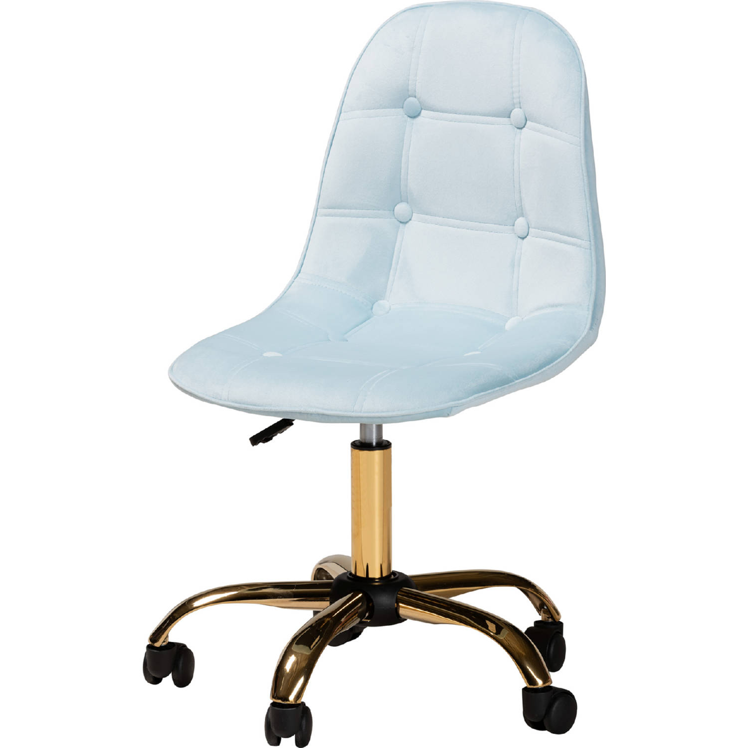 Baxton NF02Aqua Velvet/GoldOffice Chair Kabira Swivel Office Chair in Tufted Aqua Velvet