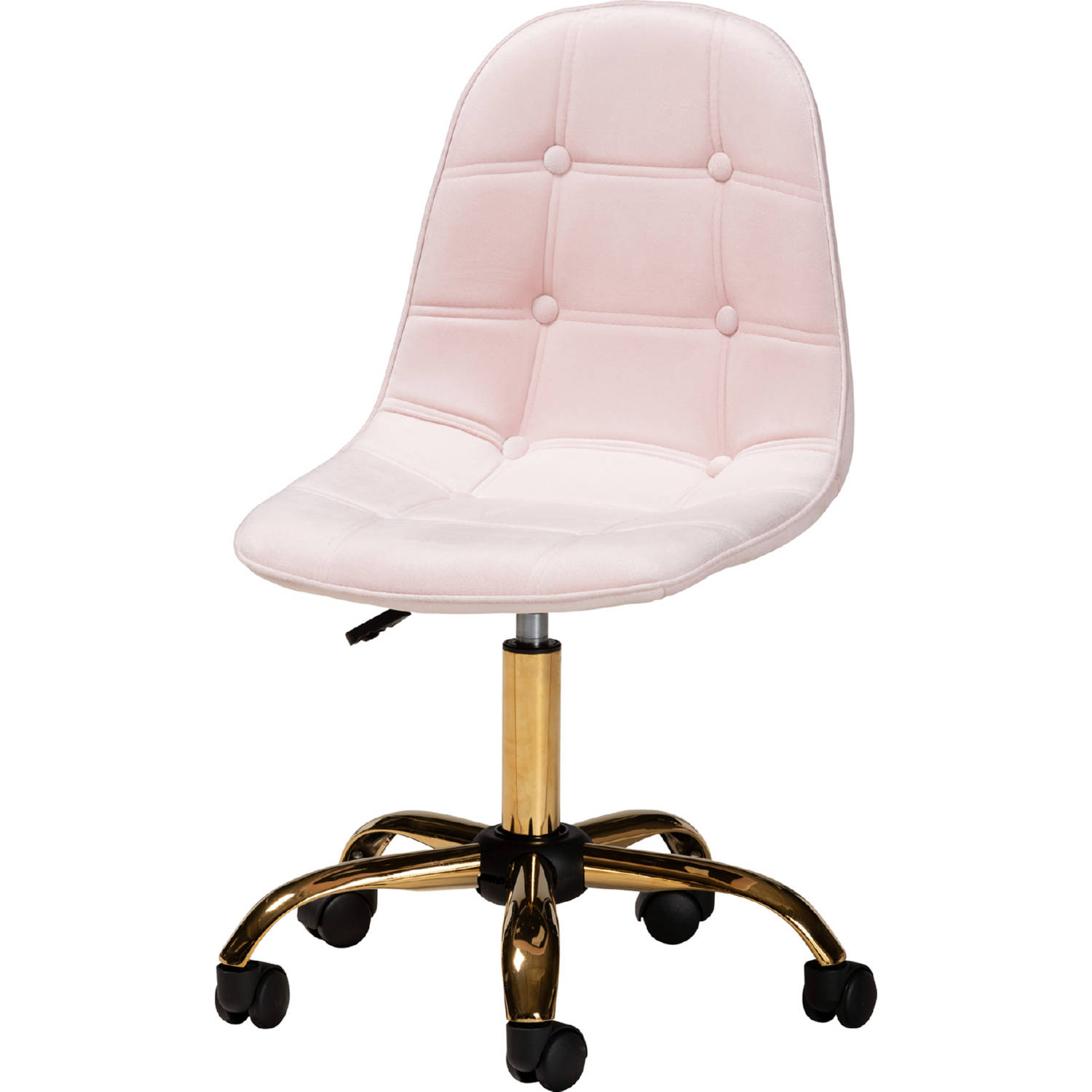 Baxton NF02Blush Velvet/GoldOffice Chair Kabira Swivel Office Chair in Tufted Blush Pink