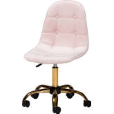 Kabira Swivel Office Chair in Tufted Blush Pink Velvet Fabric & Gold Metal