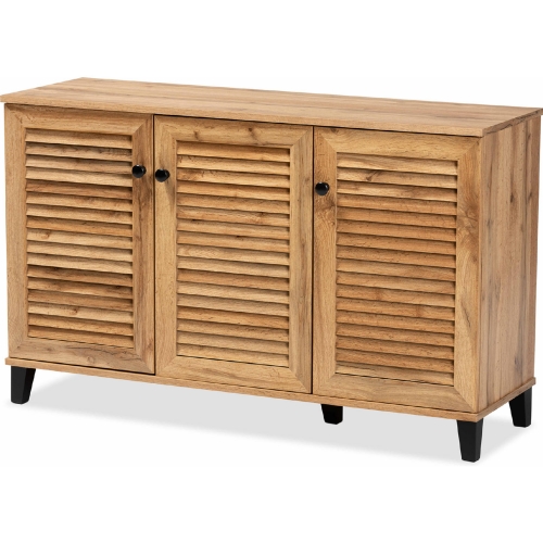 Coolidge 3-Door Shoe Storage Cabinet in Oak Brown Finish Wood