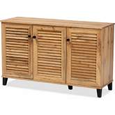 Coolidge 3-Door Shoe Storage Cabinet in Oak Brown Finish Wood