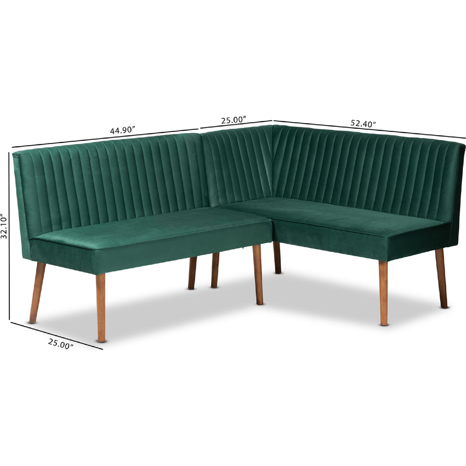 家具 sweetback Baxton BBT8063-Emerald Velvet/Walnut-2PC SF Bench Alvis 2 PC