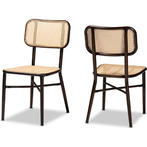 Katina Outdoor Dining Chair in Dark Brown Metal & Synthetic Rattan (Set of 2)